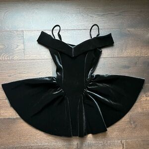 Windsor Drop Waist Black Velvet Off-Shoulder Skater Dress